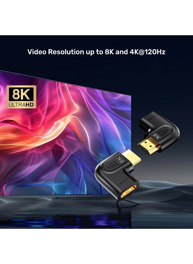 يوني تيك 8K HDMI Vertical Flat Right Angle Adapter – HDMI 2.1 90° & 270° L-Shape Connector, 8K@60Hz, 4K@120Hz, 48Gbps, Gold-Plated - Image 5